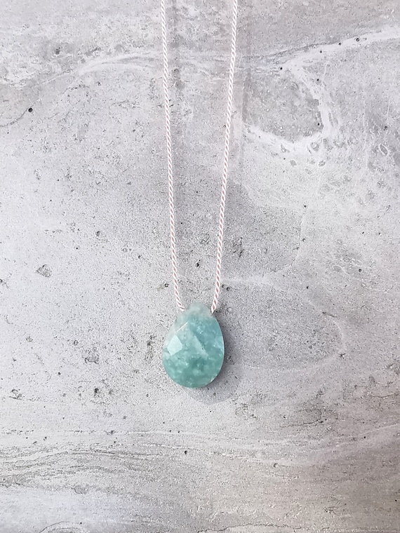 Amazonite necklace, delicate necklace with faceted Amazonite pendant in teardrop shape, pendant with birthstone