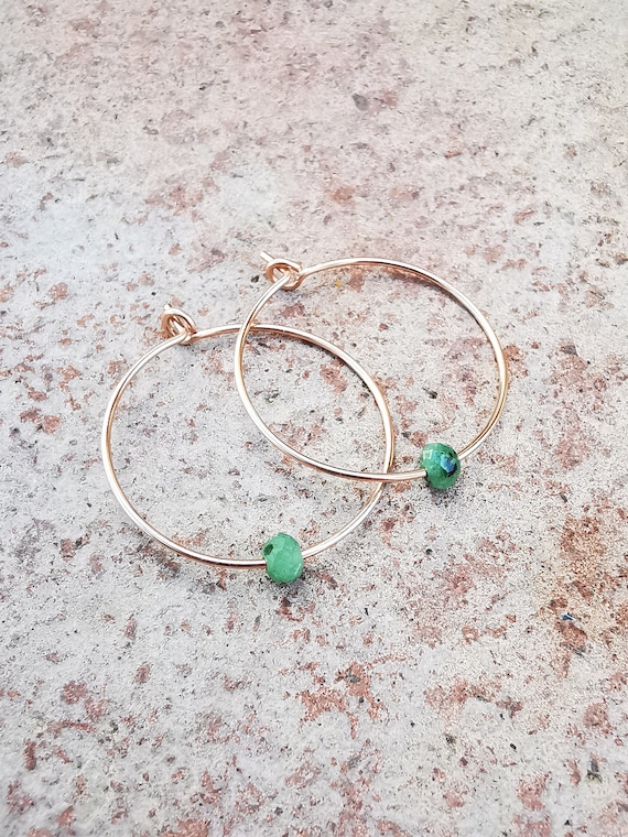 Natural Ruby Zoisite Hoops - Handcrafted Minimalist Earrings for Everyday