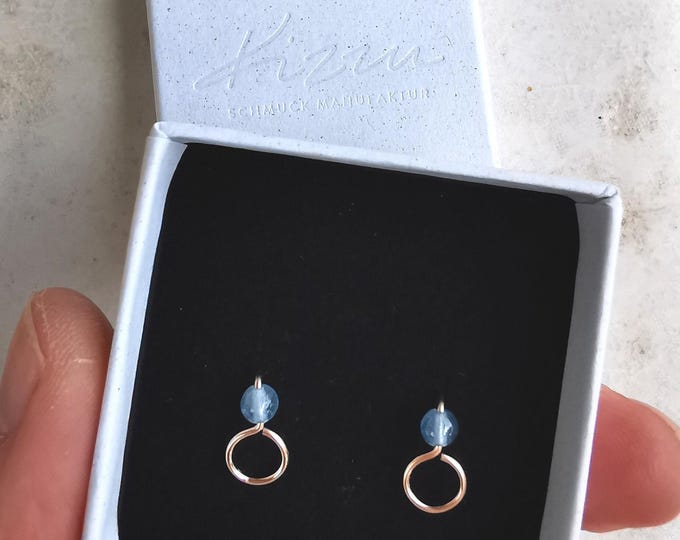 Kyanite stud earrings, delicate circle earrings made of gold filled with gemstone