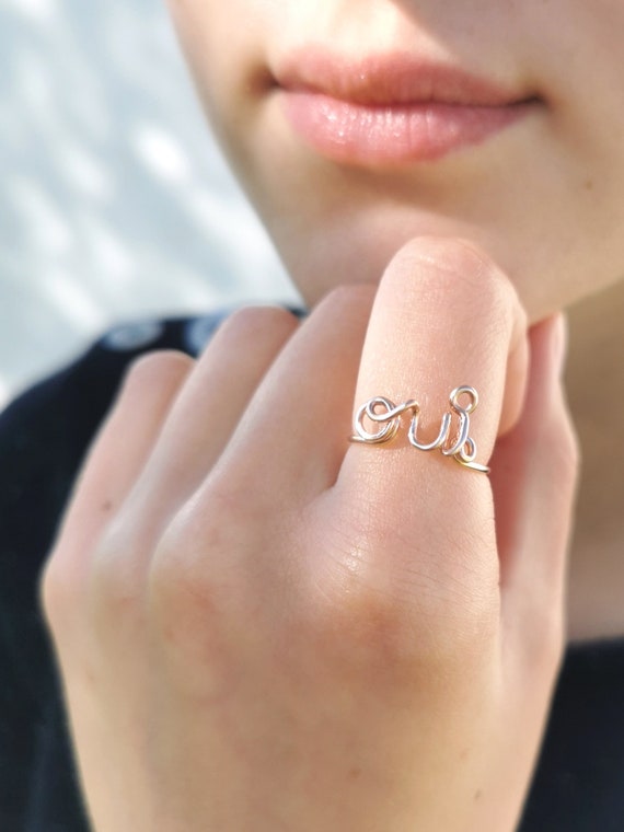OUI Statement Ring, OUI engagement ring in rose gold, handmade jewelry, yes I want