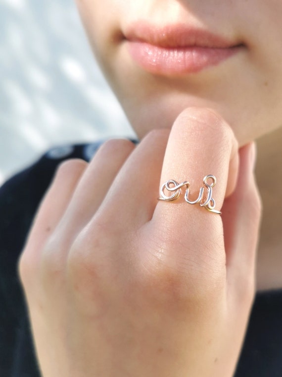 OUI statement ring, OUI engagement ring in rose gold, handmade jewelry, yes I want