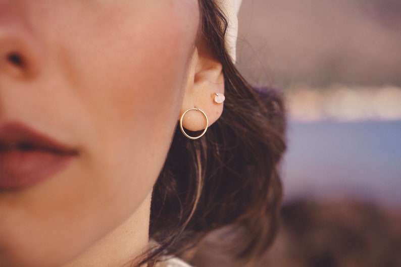 minimalist moonstone earrings, ideal as a small earring also for the second ear hole, birthstone June image 5