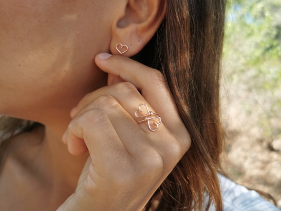 Elegant heart stud earrings made of rose gold filled - flexible combinable, handmade jewelry I KIZZU