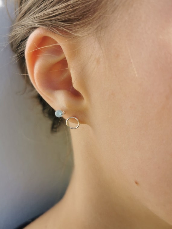 Circle stud earrings silver – modern design for your second ear hole, customizable | KIZZU