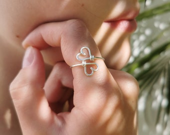 Bague cœur avec 2 cœurs, la bague d'amitié spéciale en or rose - le cadeau parfait pour votre meilleure amie