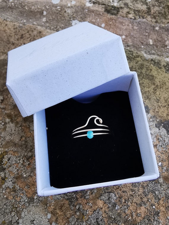 Elegant stacking ring set with wave ring gold and amazonite – sea-inspired stacking rings for women