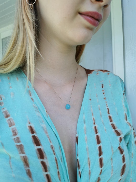 Chalcedony necklace on a fine thread chain – for clear thoughts, blue gemstone drop, minimalist gift