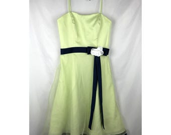 Alfred Angelo Vintage Dress 8 Pistachio Green Navy Tulle Flower Prom Bridesmaid