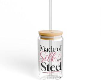 Made of Silk and Steel Glass Can, Chic Iced Coffee Cup, Feminine Drinkware Gift for Her