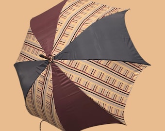Handmade Burgundy and Tan Umbrella with a Tribal Pattern