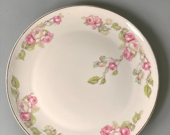 Assiette ancienne Z.S. & Co Bavaria Rose Rose ~ 24 cm, porcelaine allemande à bordure dorée