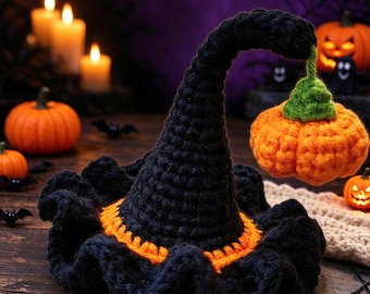 Halloween gehaakte heksenhoed haarclip, pompoen haaraccessoire, handgemaakt herfstkostuumcadeau voor vrouwen, feestartikel voor de feestdagen, cadeau voor haar