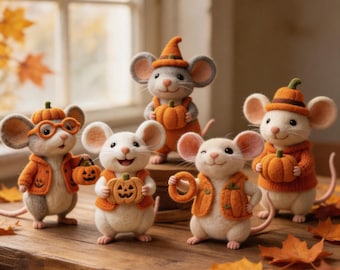 Naaldvilt Halloweenmuis, handgemaakt wollen vilten muisje, pompoenmuisdecoratie, Halloween tafeldecoratie, herfsthuisdecoratie, cadeau voor haar