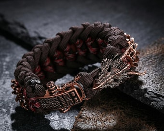 Originele drakenarmband van paracord voor mannen, handgemaakte gotische Halloween-armband, retro polsband voor mannen, cadeau voor hem