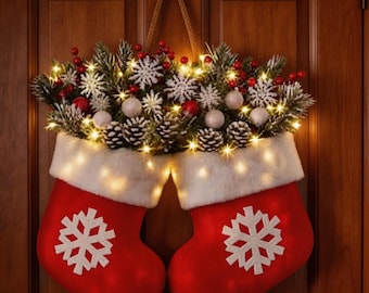 Kerstdeurhanger in de vorm van een want met lichtjes, kerstkrans in de vorm van een kerstsok, feestelijke wanddecoratie, buitendecoratie, cadeau voor haar