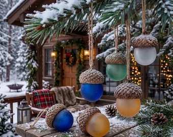 Handgemaakte eikels van zeeglas, kerstboomversiering, kerstdecoratie, winterse bosdecoratie, rustiek nieuwjaarscadeau voor haar, leuk als cadeautje voor in de kerstsok.
