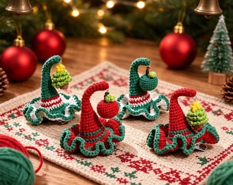 Gehaakte haarclip met kerstelfmuts, handgemaakte haarclips voor vrouwen, feestelijke haarspeld, seizoensgebonden haaraccessoires, haaraccessoire, cadeau voor haar