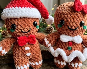 Handgemaakt gehaakt peperkoekmannetje en -vrouwtje, pluche speelgoedset, kerstdecoratie, schattig pluche peperkoekpaar, kerstcadeau, nieuwjaarscadeau