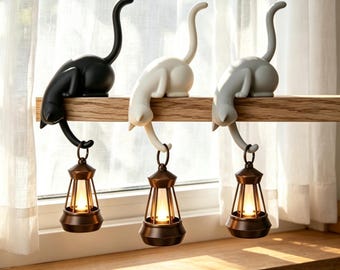 Halloween kattenboekenplanklantaarn, kattenplankdecoratie met vintage lamp, kattenhaaklantaarn, decoratie voor boekenliefhebbers, gotische leeshoek, cadeau voor kattenliefhebbers