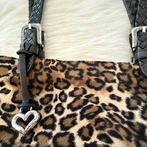 Brighton Vintage Leopard Faux Fur Braided Leather Strap Shoulder Bag Y2K image 2