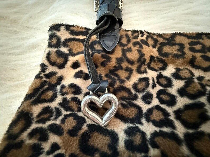 Brighton Vintage Leopard Faux Fur Braided Leather Strap Shoulder Bag Y2K image 3