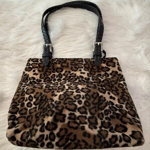 Brighton Vintage Leopard Faux Fur Braided Leather Strap Shoulder Bag Y2K image 6