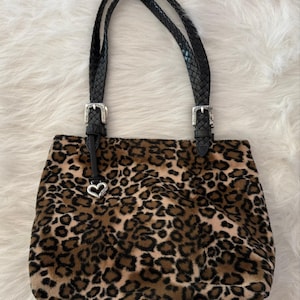 Brighton Vintage Leopard Faux Fur Braided Leather Strap Shoulder Bag Y2K image 1