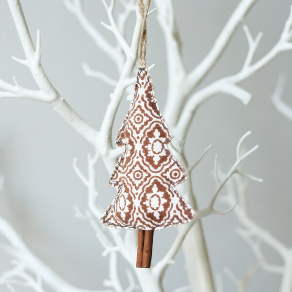 Christmas Cinnamon Tree - Vintage Freehand Embroidery Fabric Decoration/ Ornament / Winter Home Decor