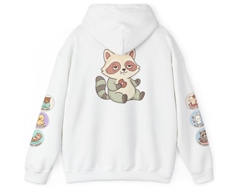 Cute Sleepy Raccoon Hoodie, Cozy Kawaii Sweatshirt, Funny Animal Lover Gift, Soft Woodland Aesthetic Hoodie, Unisex Pullover