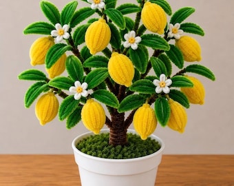 A lemon tree made by hand with pipe cleaners