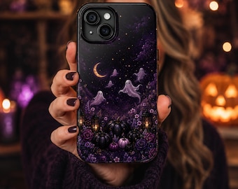 Halloween Phone Case, Purple Ghost Spooky Phone Case, Pumpkin iPhone Case, Witchy Halloween Case, Cute Ghost Samsung Galaxy Case