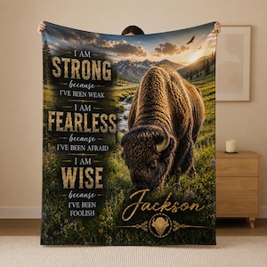 Personalized Bison Sherpa Blanket, Custom Buffalo Blanket, Western Throw Blanket, Rustic Cabin Decor, Personalized Name Gift