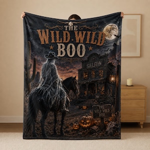 Halloween-Decke, Western-Geister-Cowboy-Decke, Gruselige Western-Deko, Spuk-Saloon-Decke, Wild Wild Boo, 50x60 Herbstgeschenk
