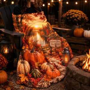 Personalized Fall Blanket, Custom Family Name Autumn Throw, Cozy Pumpkin Cabin Blanket, Welcome Home Housewarming Gift, Fall Home Decor image 5