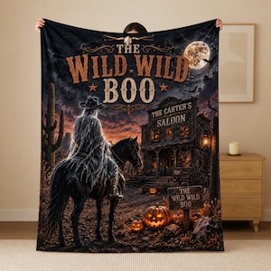 Manta de Halloween del Oeste, Manta de vaquero espeluznante, Decoración de Halloween del Salvaje Oeste, Manta de salón personalizada, Regalo de Halloween de vaquero