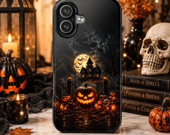 Halloween Phone Case, Haunted House Tough Case, Jack O Lantern Pumpkin Case, Spooky Gothic iPhone Samsung Case, Halloween Gift