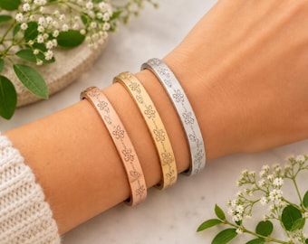 Botanical adjustable aluminum cuff bracelet