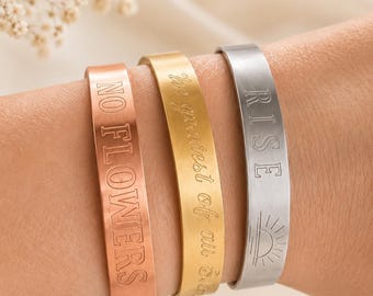 Positive Affirmation Bracelet — Aluminum Cuff 6" x 3/8", Inspirational Quote