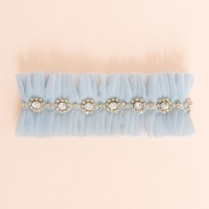 Alexandra Silk Chiffon Adjustable Garter, Something Blue, Rhinestone, Wedding Garter, Custom Garter, Bridal Garter