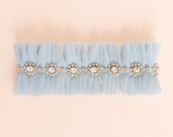 Alexandra Silk Chiffon Adjustable Garter, Something Blue, Rhinestone, Wedding Garter, Custom Garter, Bridal Garter