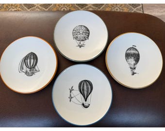 4 NEIMAN MARCUS Fitz And Floyd Ascension Heißluftballon-Teller 7 1/2" Vintage