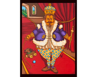 Whimsical King Illustration Fine Art Poster | Royal Court, Colorful Nursery Art