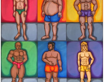 Rainbow Men - Colorful Queer Art - Set of 6 Original Oil on Canvas