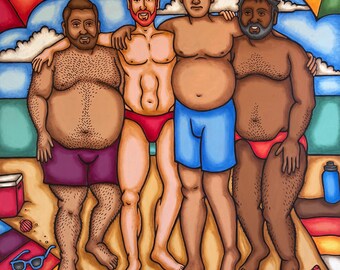 Beach Bears - Colorful Queer Art - Oil on canvas