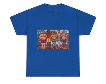 Poolside Bears Illustration Tee | Colorful Swimmers, Retro Boardwalk Scene