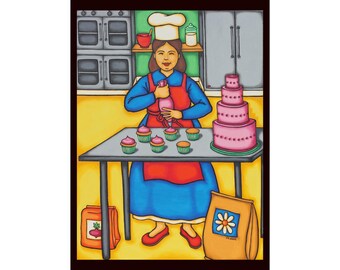Baker Woman Illustration Fine Art Poster | Kitchen Bakery Wall Art