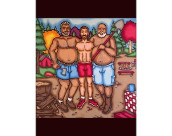 Campground Trio Illustration Fine Art Poster | Outdoorsy Cabin Scene