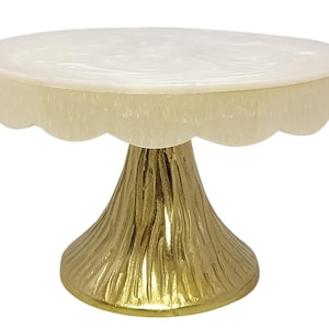 White Resin Cake Stand: Gold Base Dessert Display - Elegant Party Decor