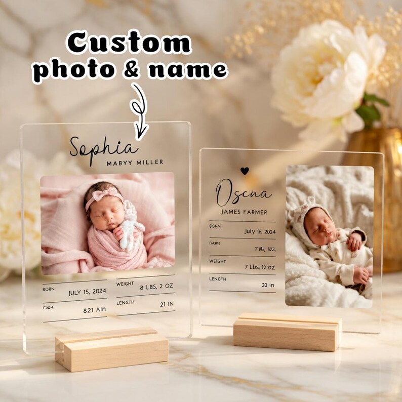 Personalized Baby Birth Stats Plaque, Custom Acrylic Photo Keepsake ...