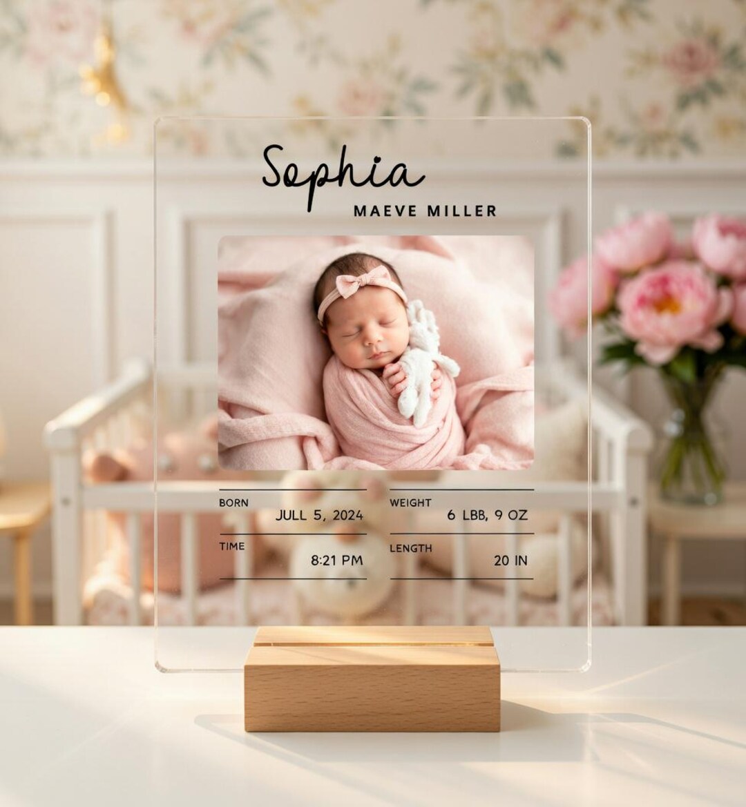 Personalized Baby Birth Stats Plaque, Custom Acrylic Photo Keepsake ...